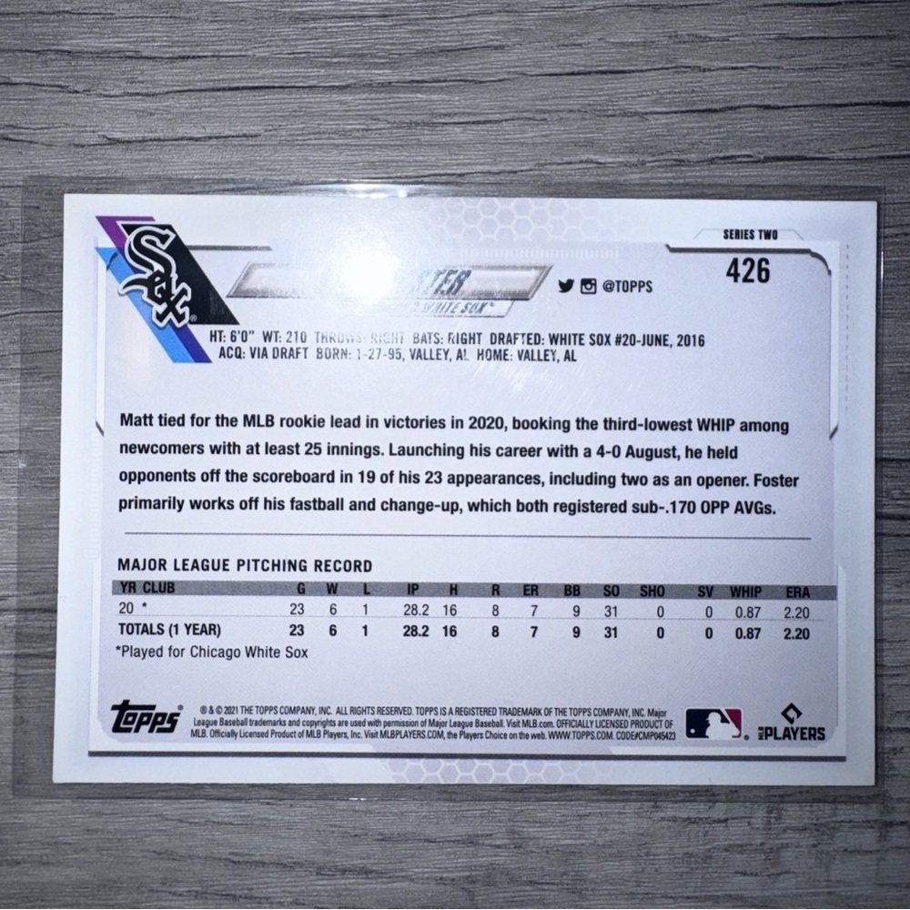 2021 Topps Employee Edition #426 Matt Foster RC Chicago White Sox SUPER RARE - Picture 3 of 4